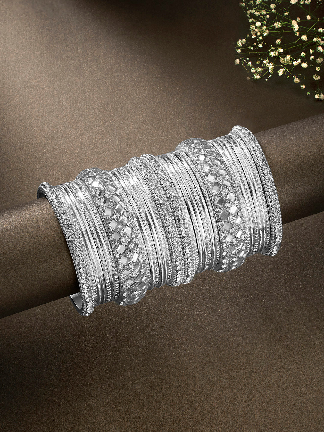 Peora Set of 32 Silver Plated Bridal Chuda Bangles