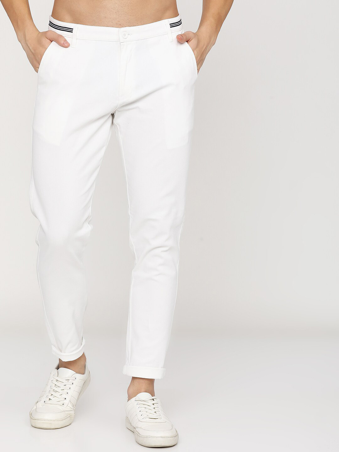HIGHLANDER Men White Slim Fit Easy Wash Trousers