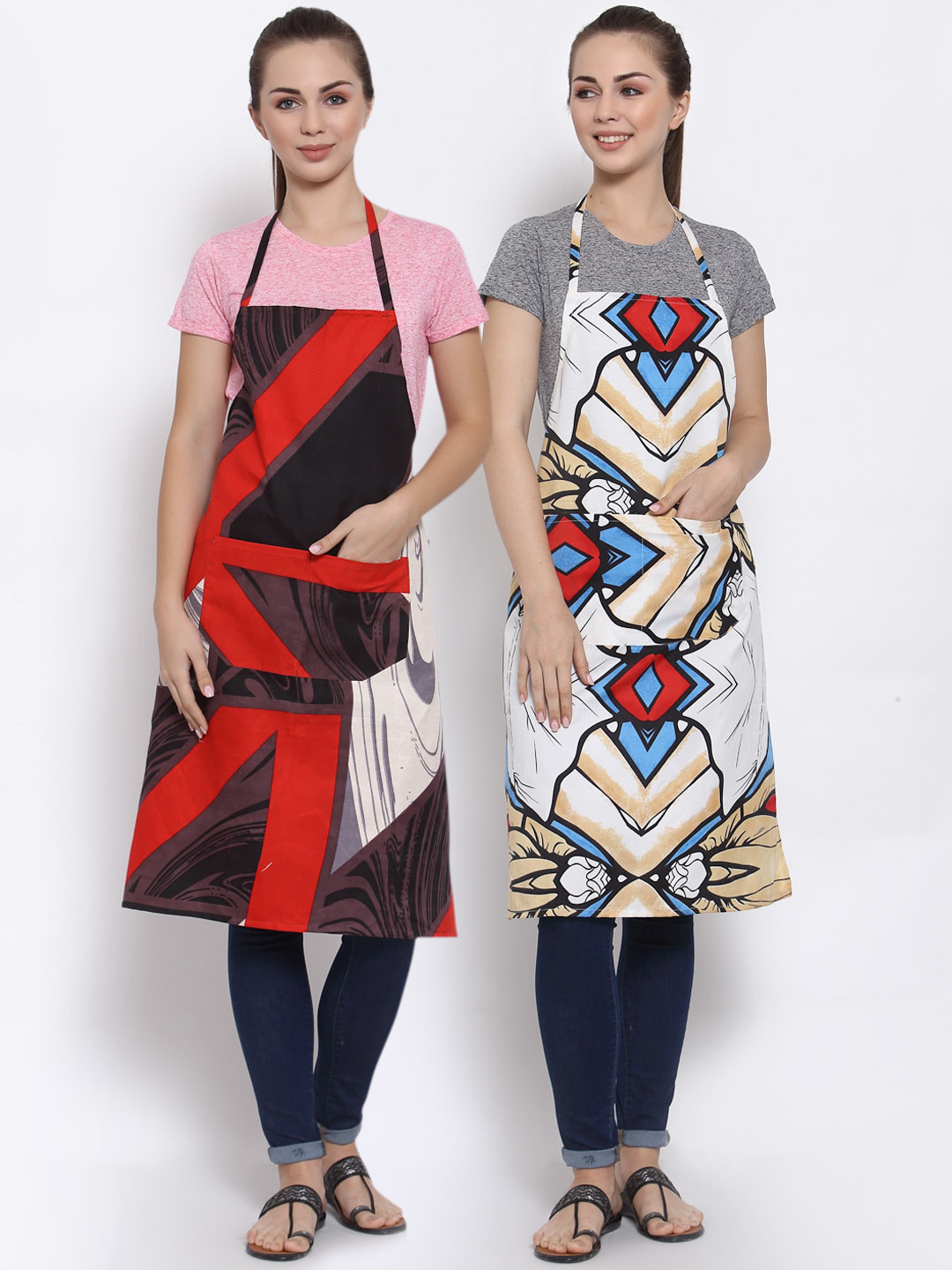 Arrabi Pack of 2 Printed Apron With Pockets