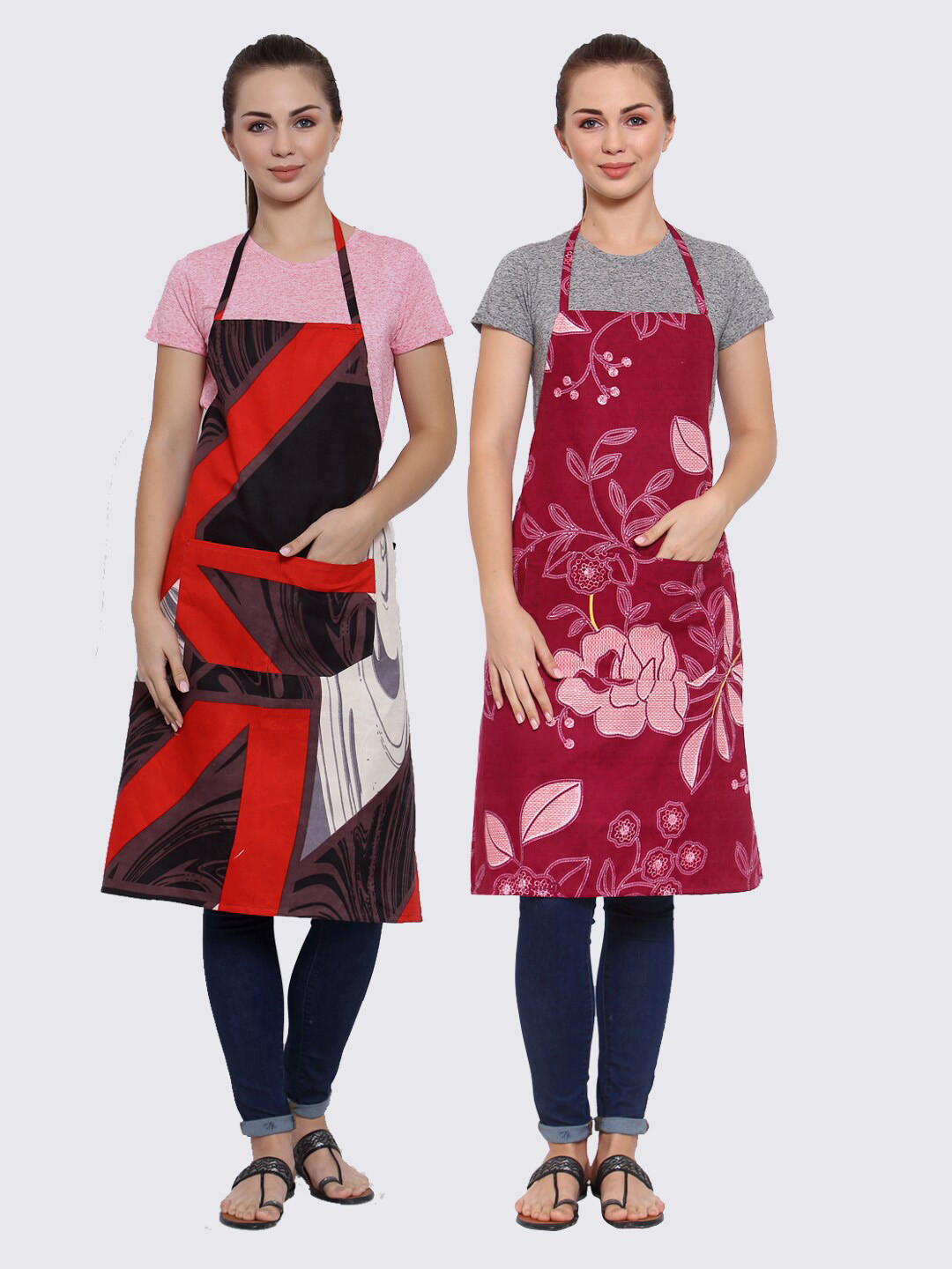 Arrabi Woman Pack of 2 Cotton Blend Apron With Patch Pockets