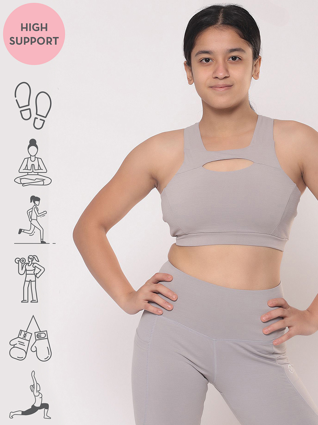 KICA Light Grey Solid Lava High Support Racerback Padded Bra With Removable Padding