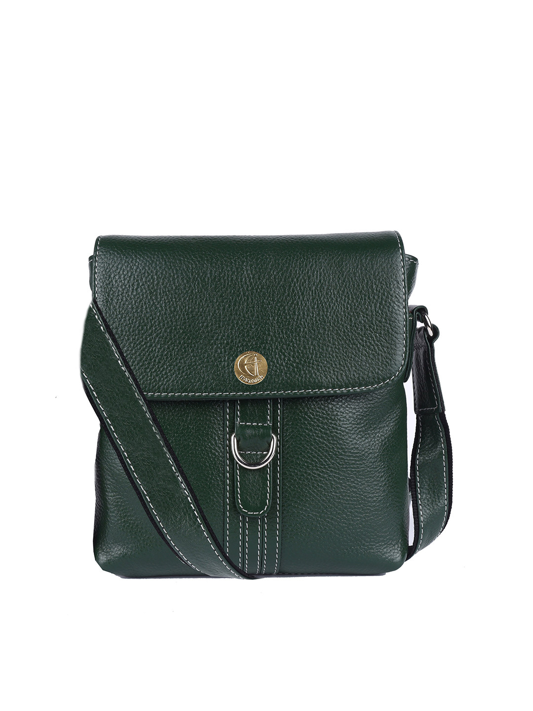 HiLEDER Unisex Green Textured Genuine Leather Sling Bag