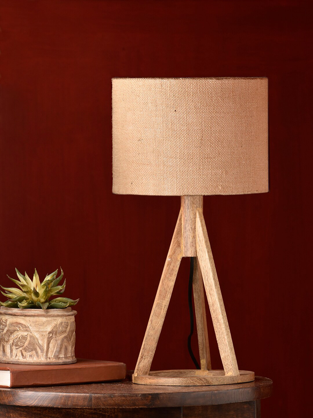 green girgit Jute Brown Trio Wooden Lamp