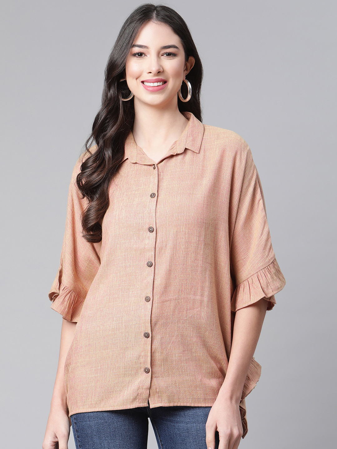 Cottinfab Women Pink Ruffles Kaftan Top