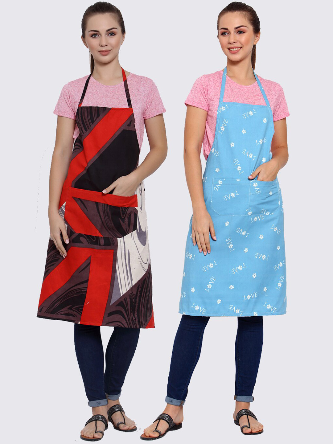 Arrabi Woman Pack of 2 Cotton Blend Apron With Patch Pockets