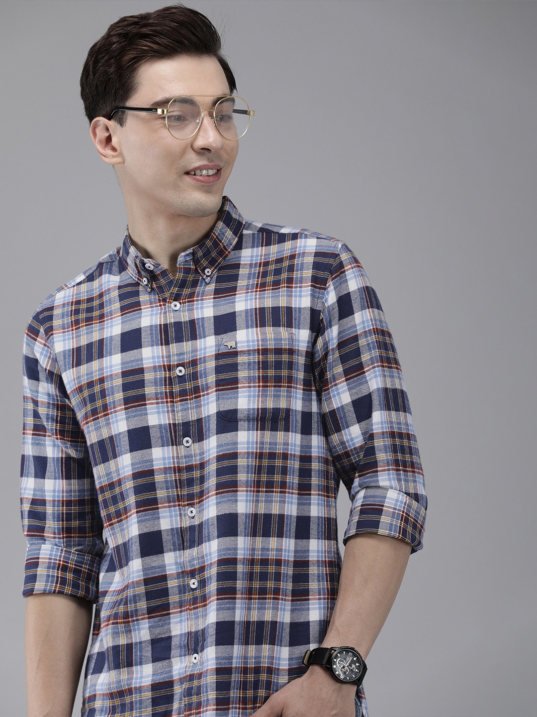 THE BEAR HOUSE Men Blue Slim Fit Opaque Checked Casual Shirt - Price History