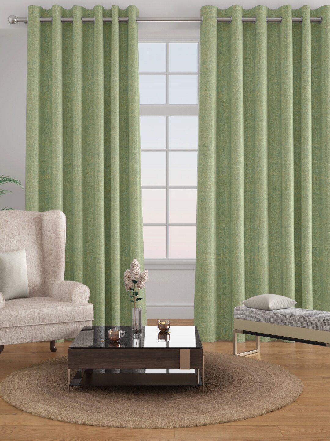 Raymond Home Set Of 2 Green Jacquard Door Curtain
