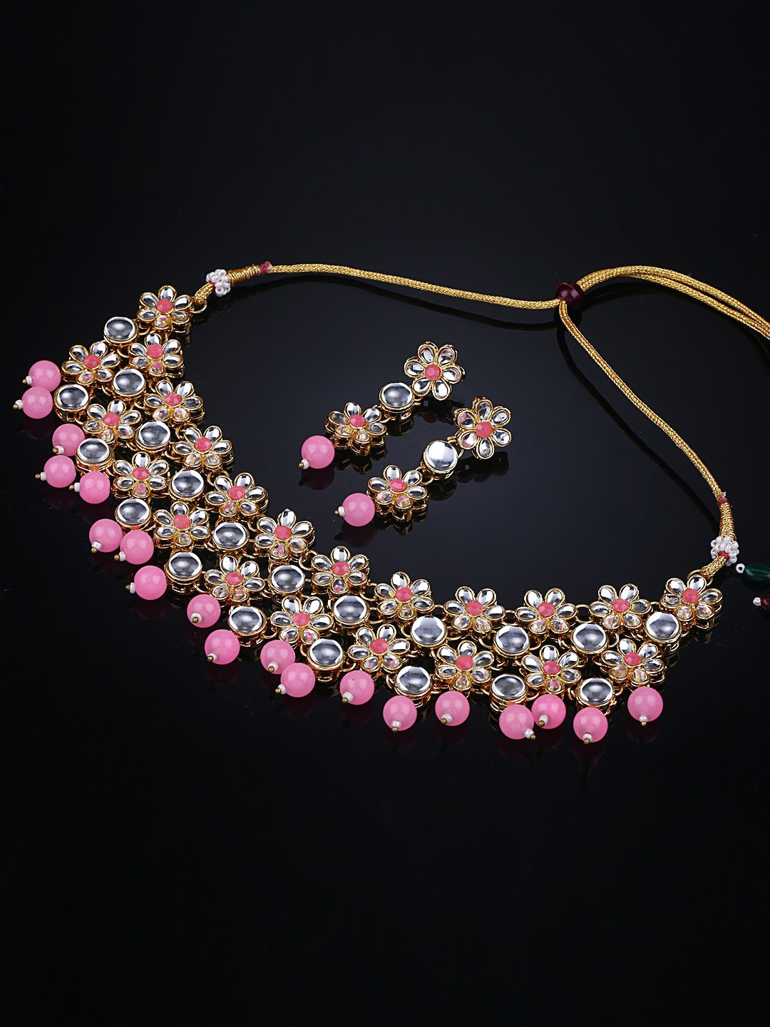 Shining Diva Pink & White Gold Plated Kundan Studded Jewellery Set