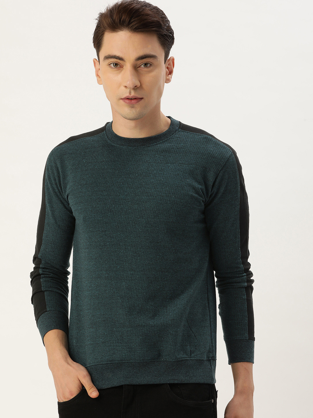 ARISE Men Teal Green Pure Cotton Sweatshirt