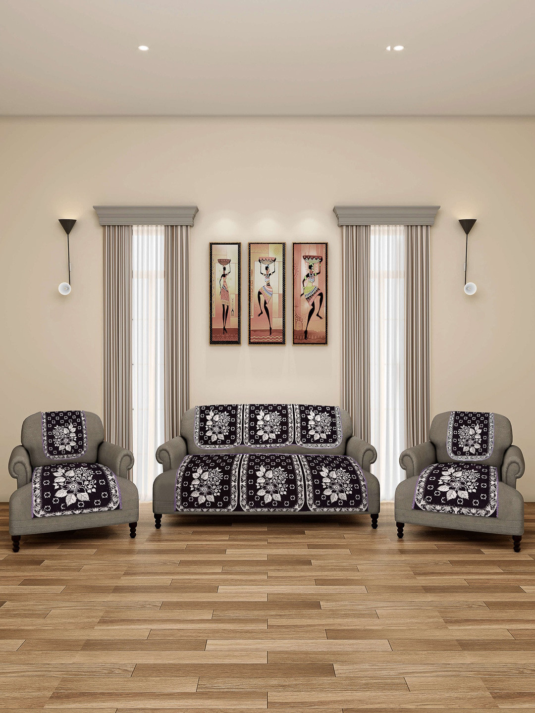 Arrabi Black & White Floral 5 Seater Sofa Covers