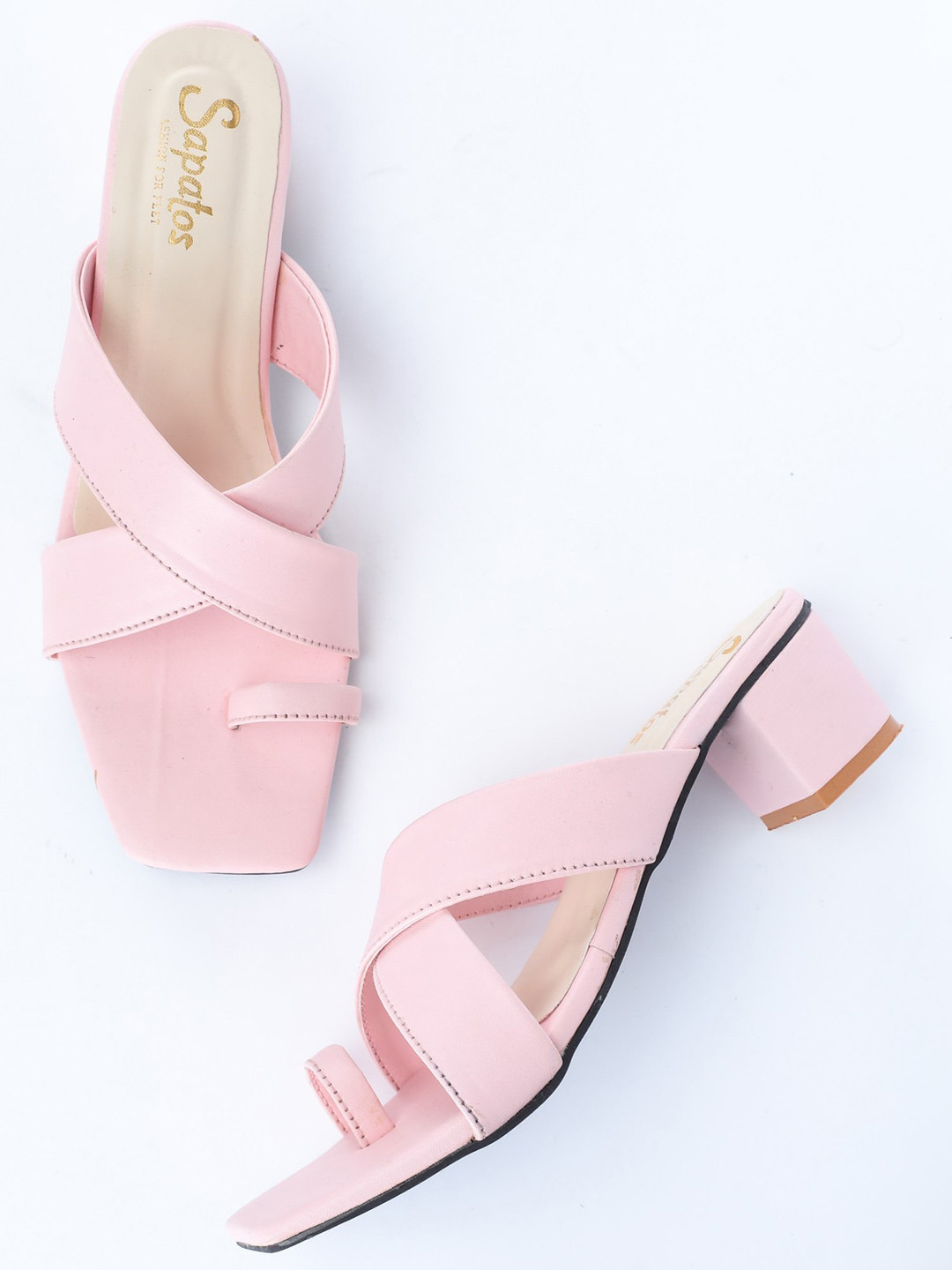 SAPATOS Women Pink Solid Block Heels Sandals
