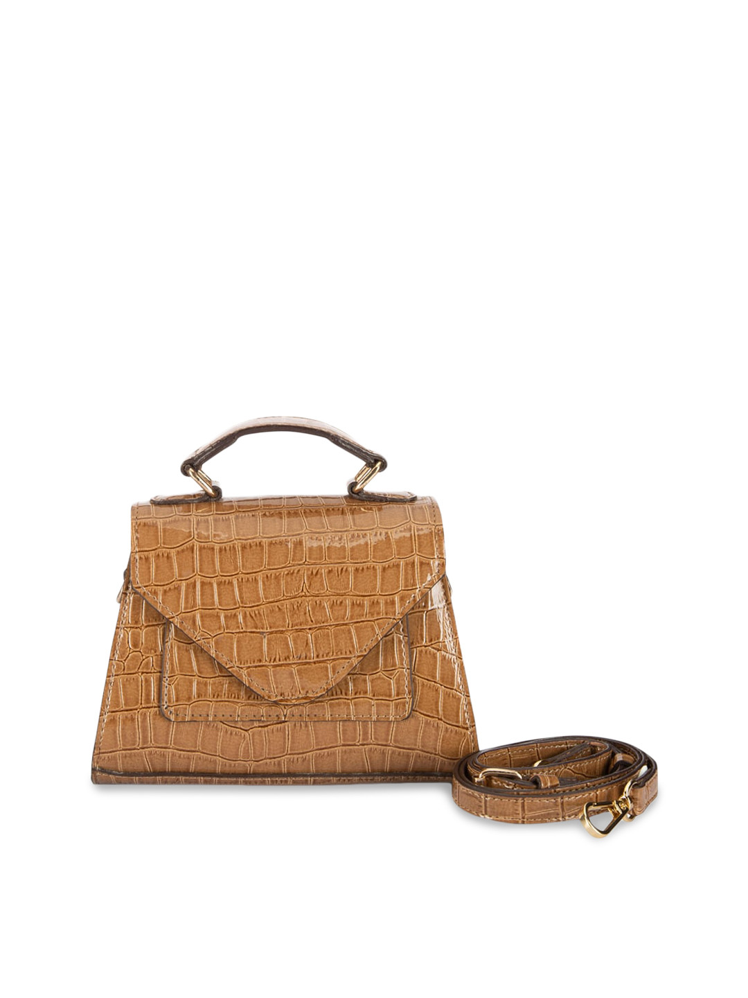 IMARS Tan Brown Croco Textured Structured Handheld Bag