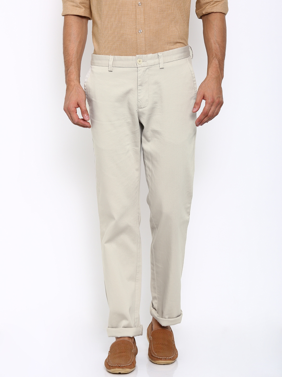 Buy Indian Terrain Men Beige Solid Flat Front Trousers  Trousers for Men  1603826  Myntra