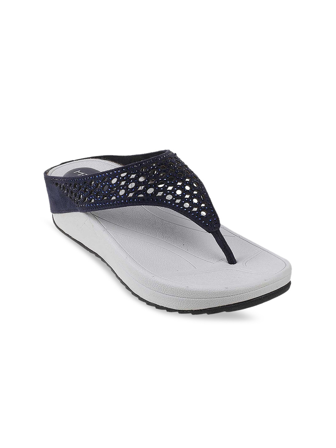 Metro Blue Embellished Wedge Sandals with Laser Cuts