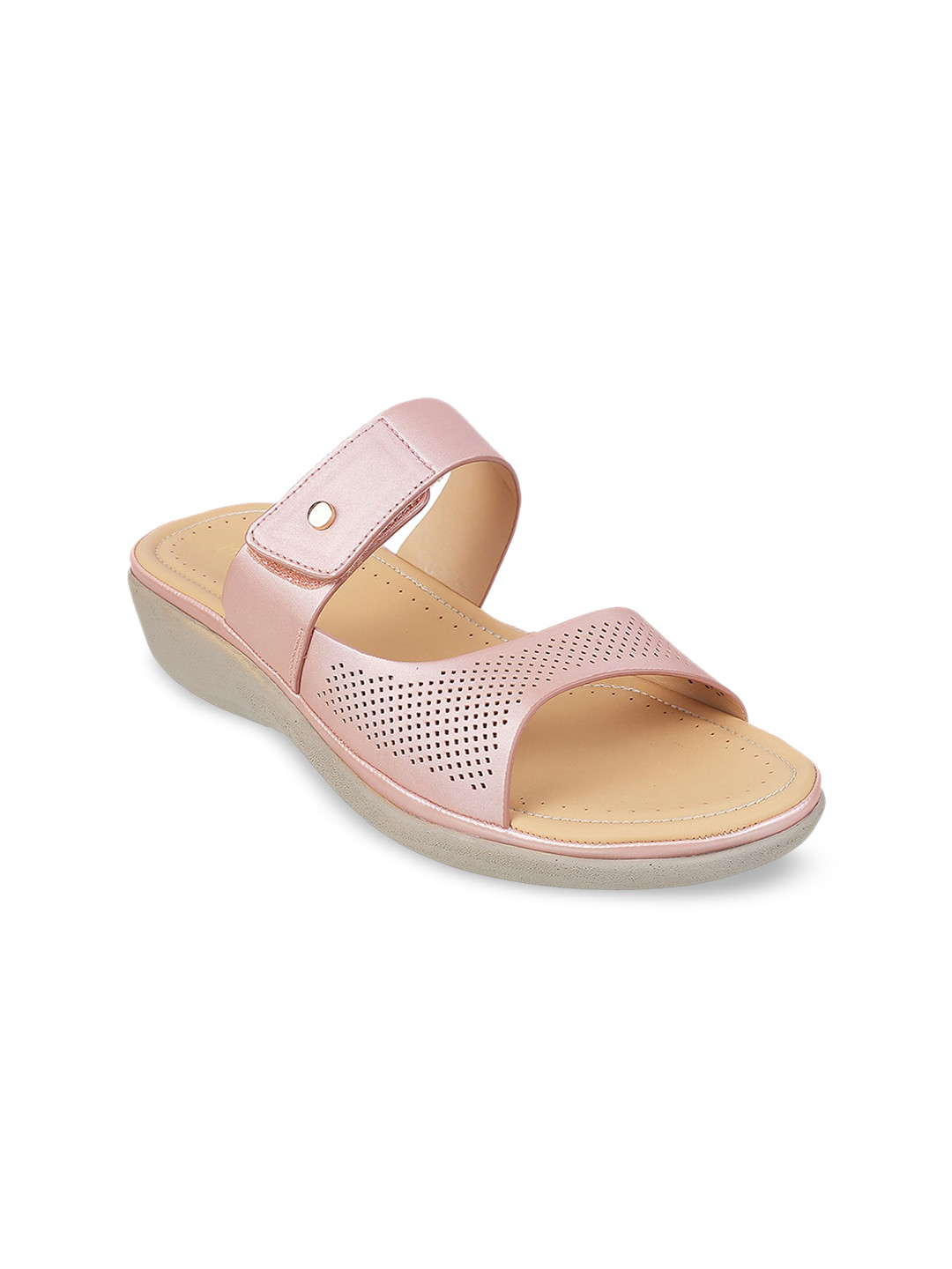 Metro Peach-Coloured Comfort Sandals with Laser Cuts
