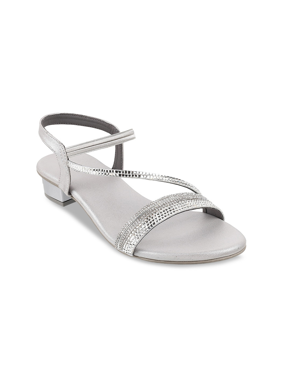 Metro Silver-Toned Embellished Block Mules