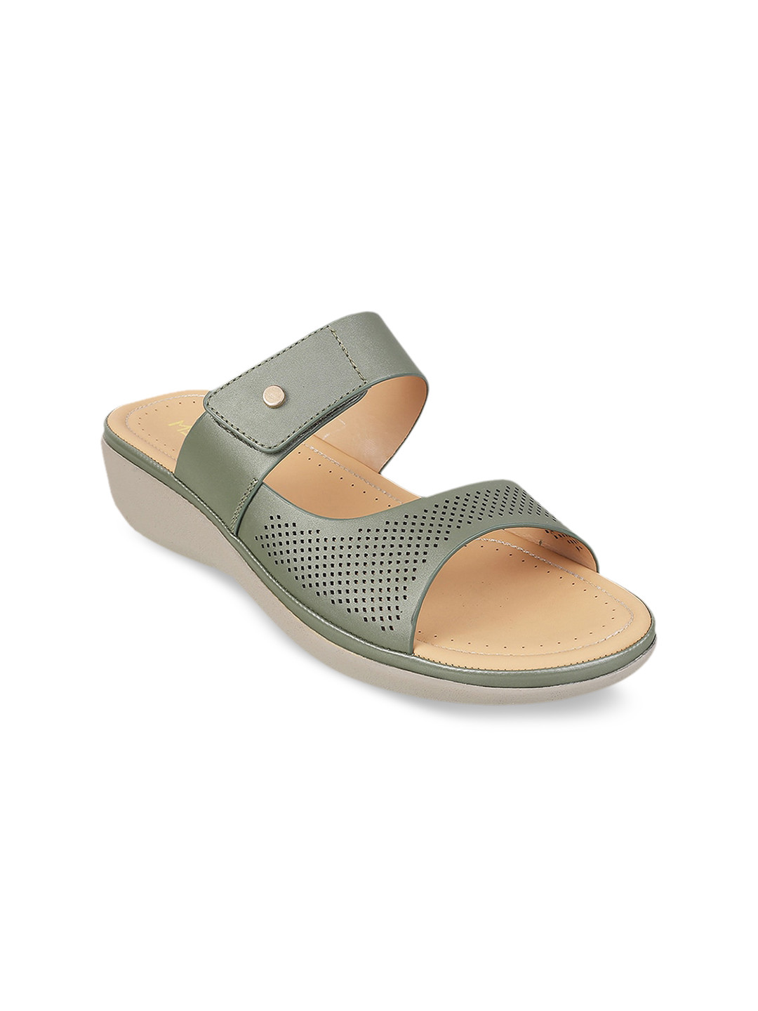 Metro Green Comfort Sandals with Laser Cuts
