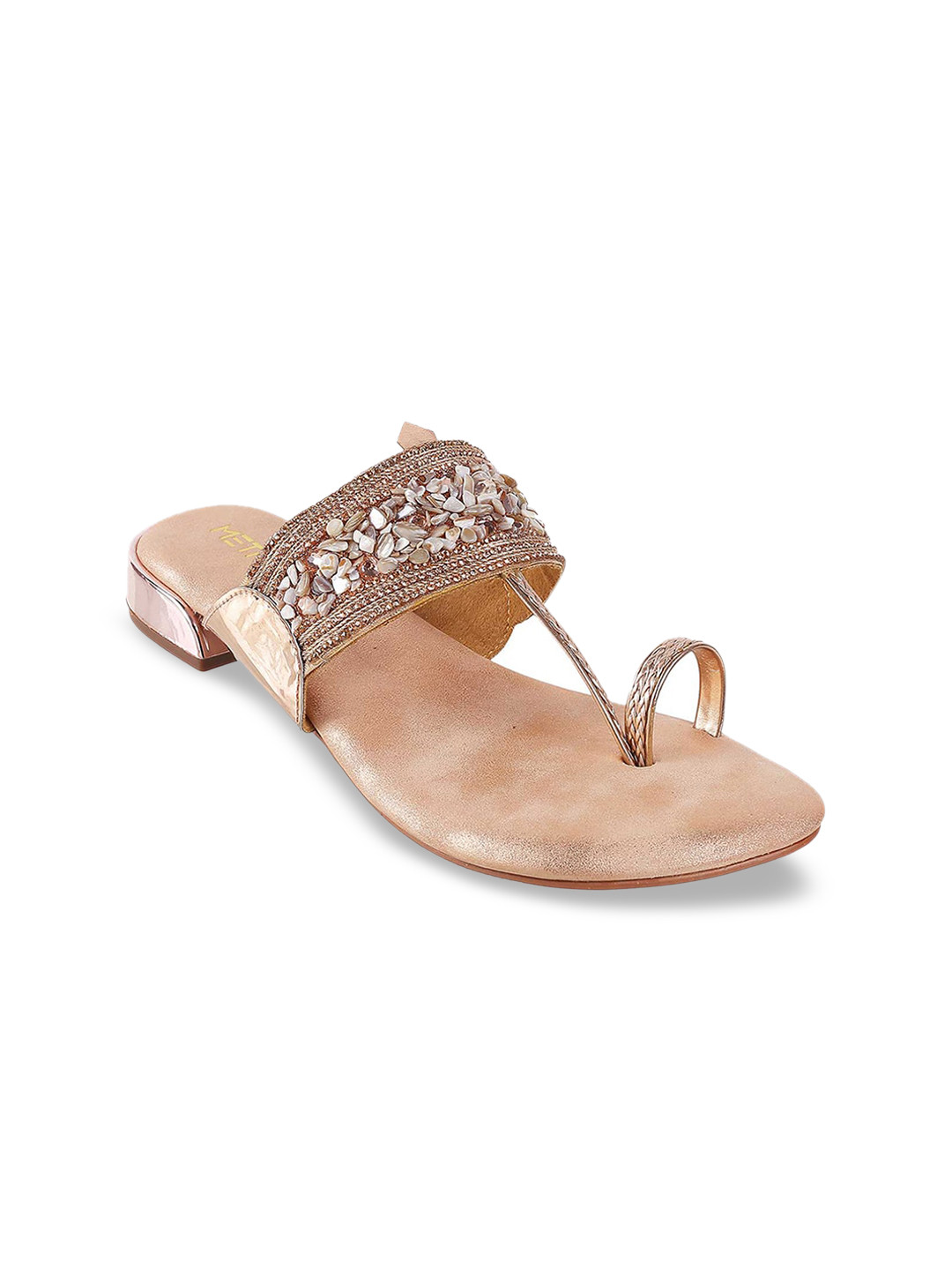 Metro Women Gold-Toned Textured One Toe Flats