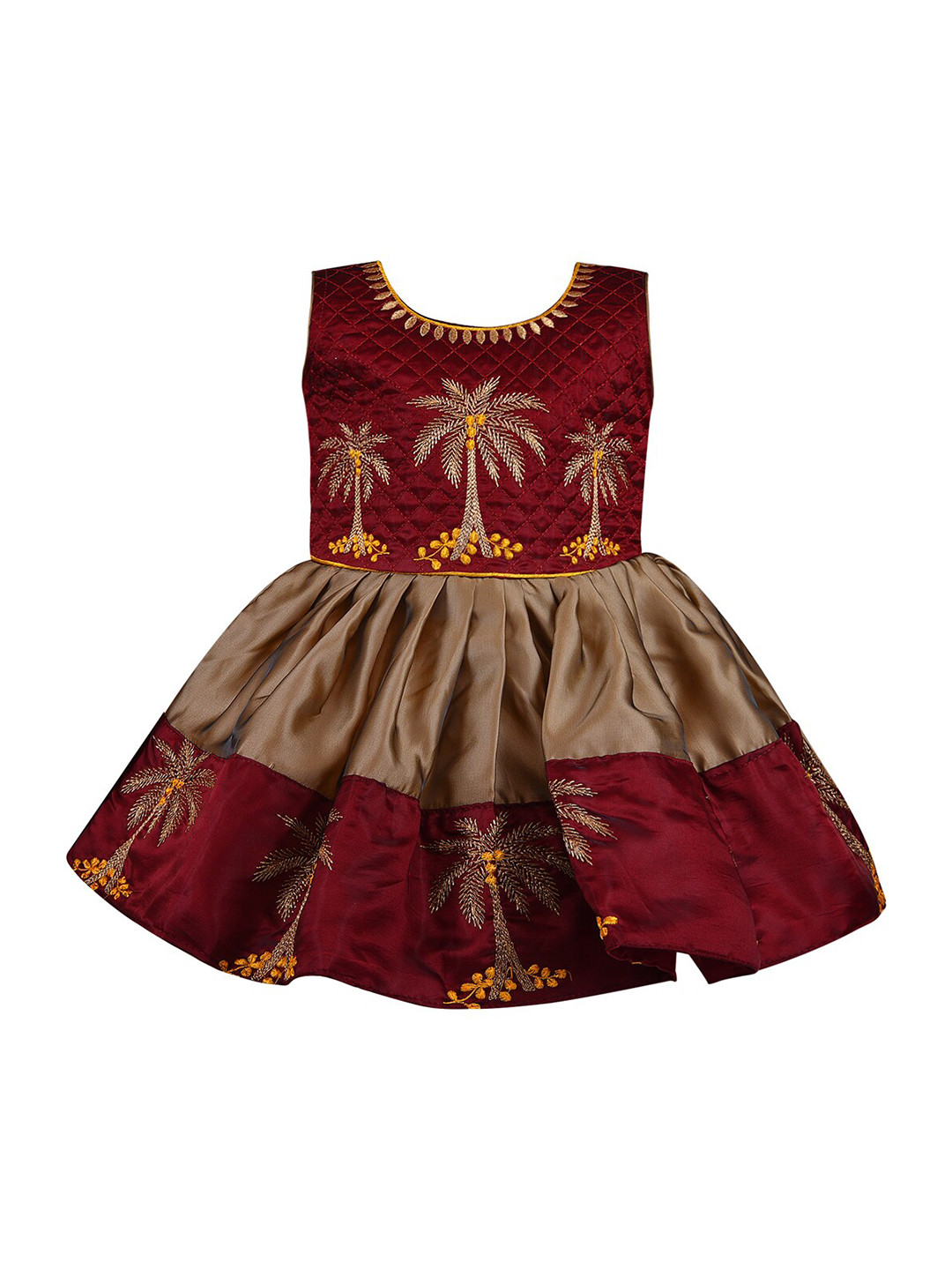 Wish Karo Kids Girls Maroon Floral Satin Dress