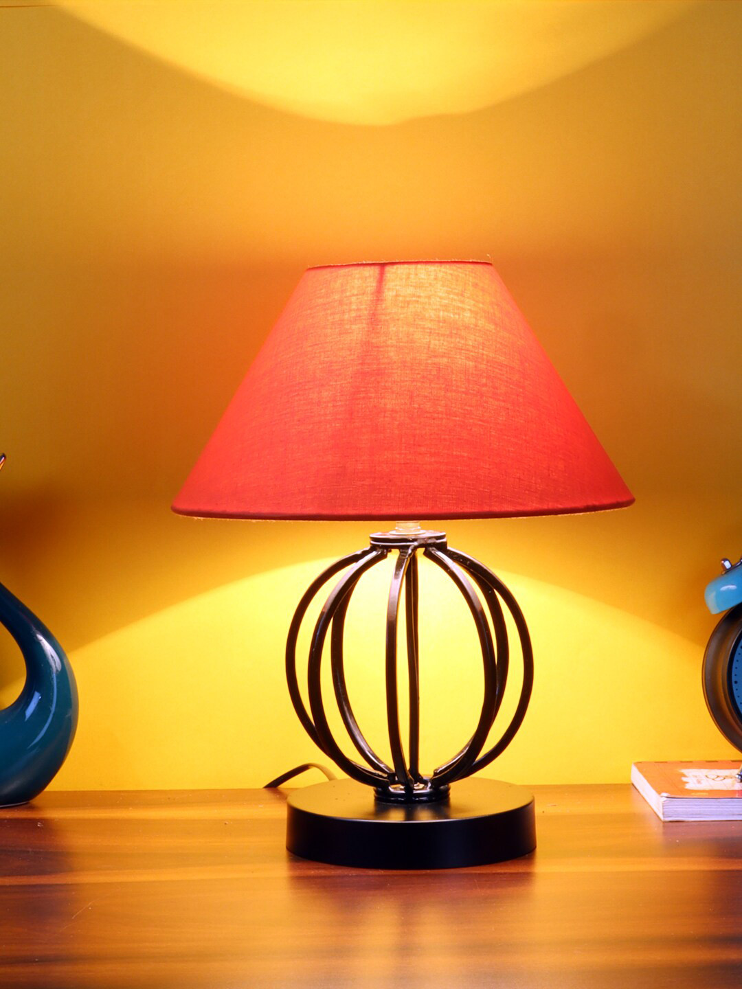 Devansh Orange Cotton Table Lamp With Iron Base