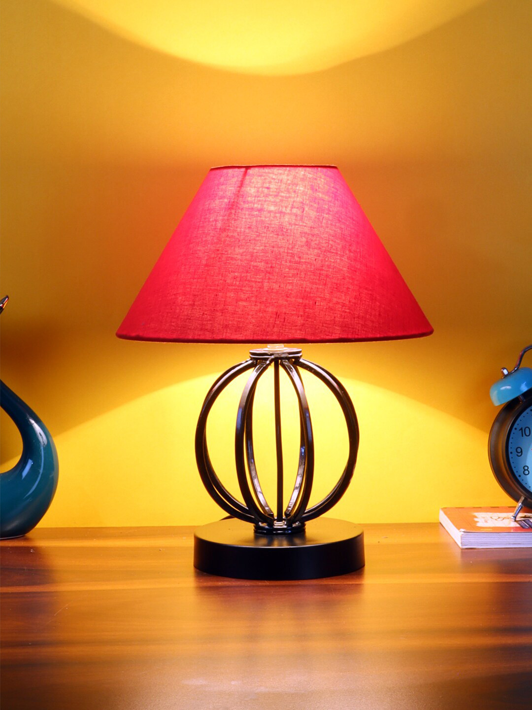 Devansh Red Cotton Table Lamp With Iron Base