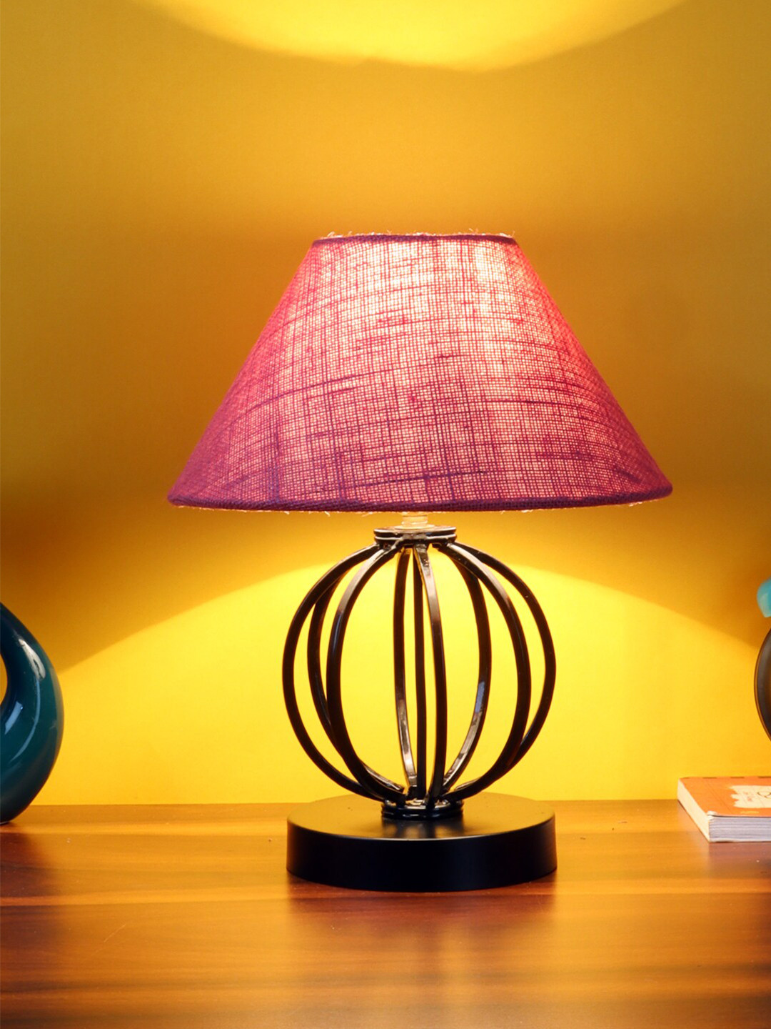 Devansh Pink Jute Table lamp with Iron Base