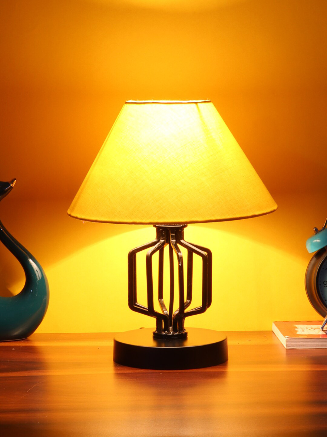 Devansh Yellow Cotton Table Lamp With Iron Base