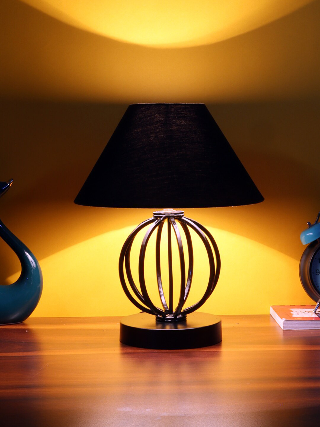 Devansh Black Cotton Table Lamp with Iron Base