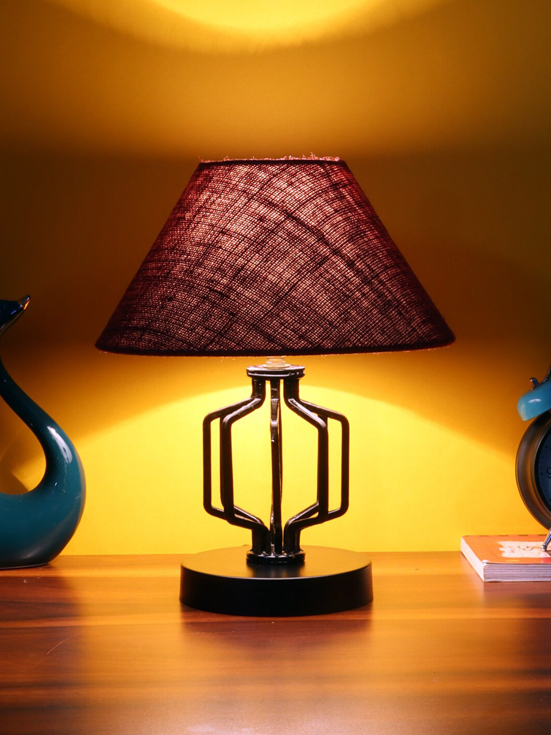 Devansh Maroon Jute Table Lamp With Iron Base