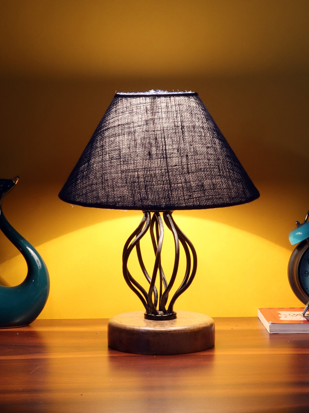 Devansh Blue Jute Table Lamp with Wood & Iron Base