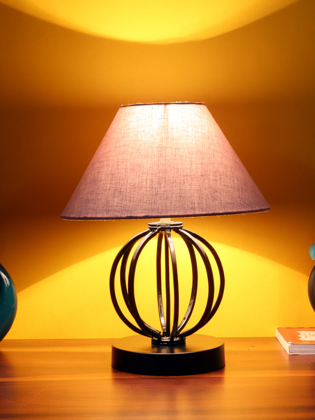 Devansh Grey Cotton Table lamp with Iron Base