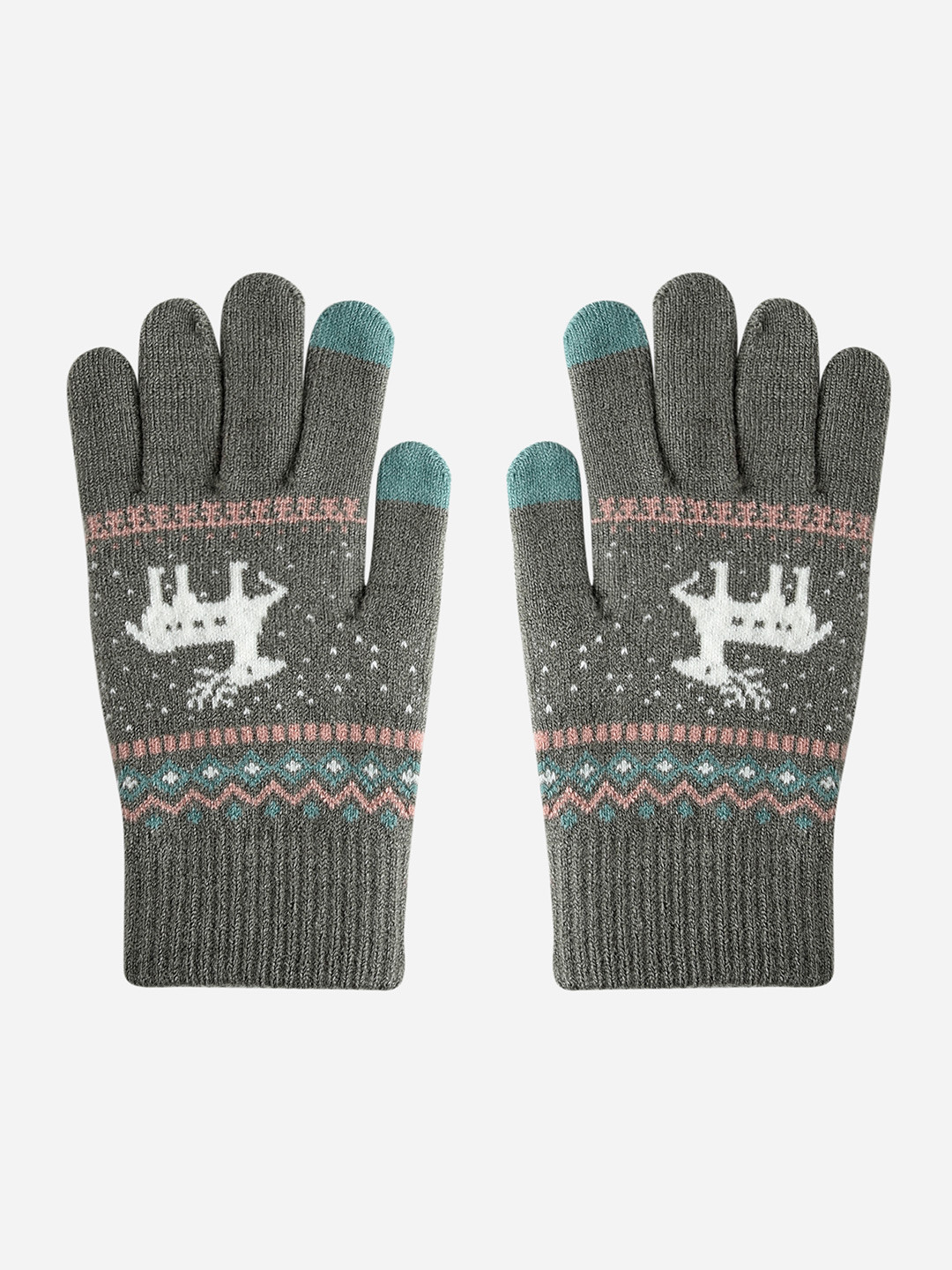 ToniQ Kids Grey Deer Patterned Acrylic Gloves