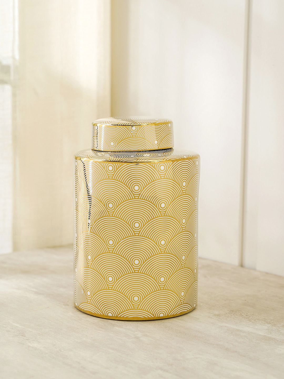Pure Home and Living Umbra Canister Gold Ceramic Glossy Living Room Medium Showpiece - 8.1 Inches