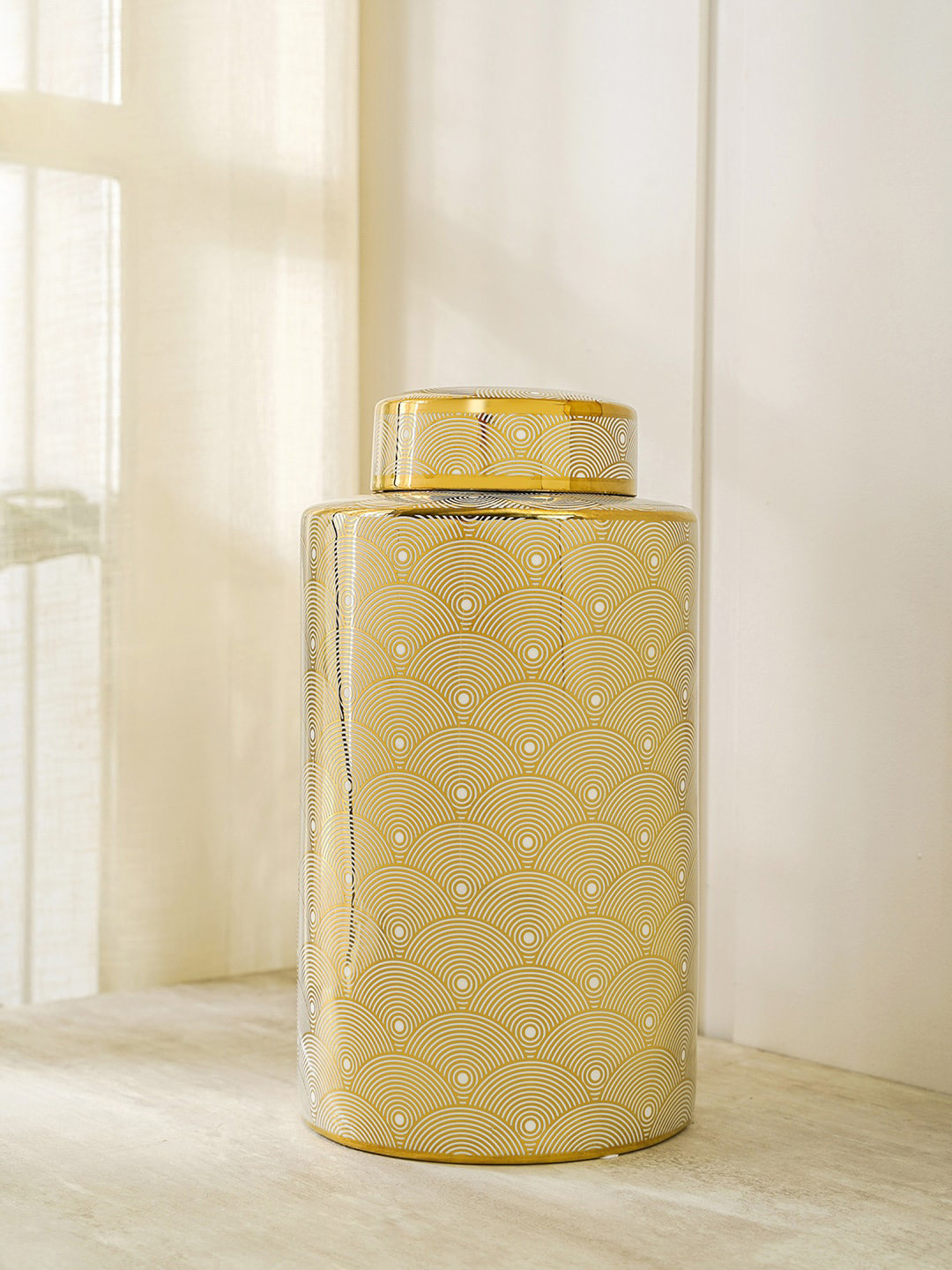 Pure Home and Living Umbra Canister Gold Ceramic Glossy Kitchen Medium Showpiece - 11.8 Inches