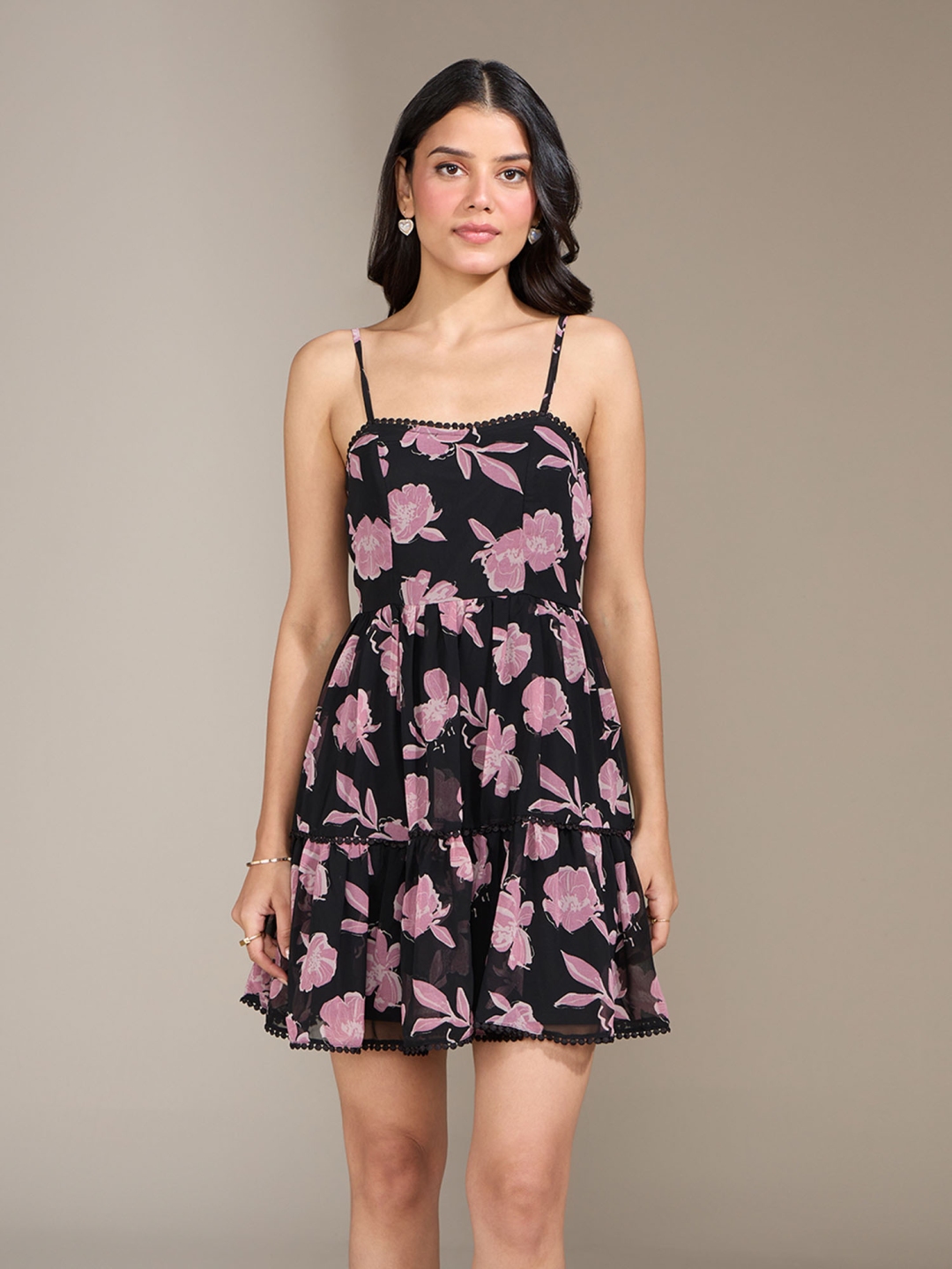 Buy 20Dresses Black Pink Floral Shoulder straps Georgette Mini Dress Dresses for Women 16042864 Myntra