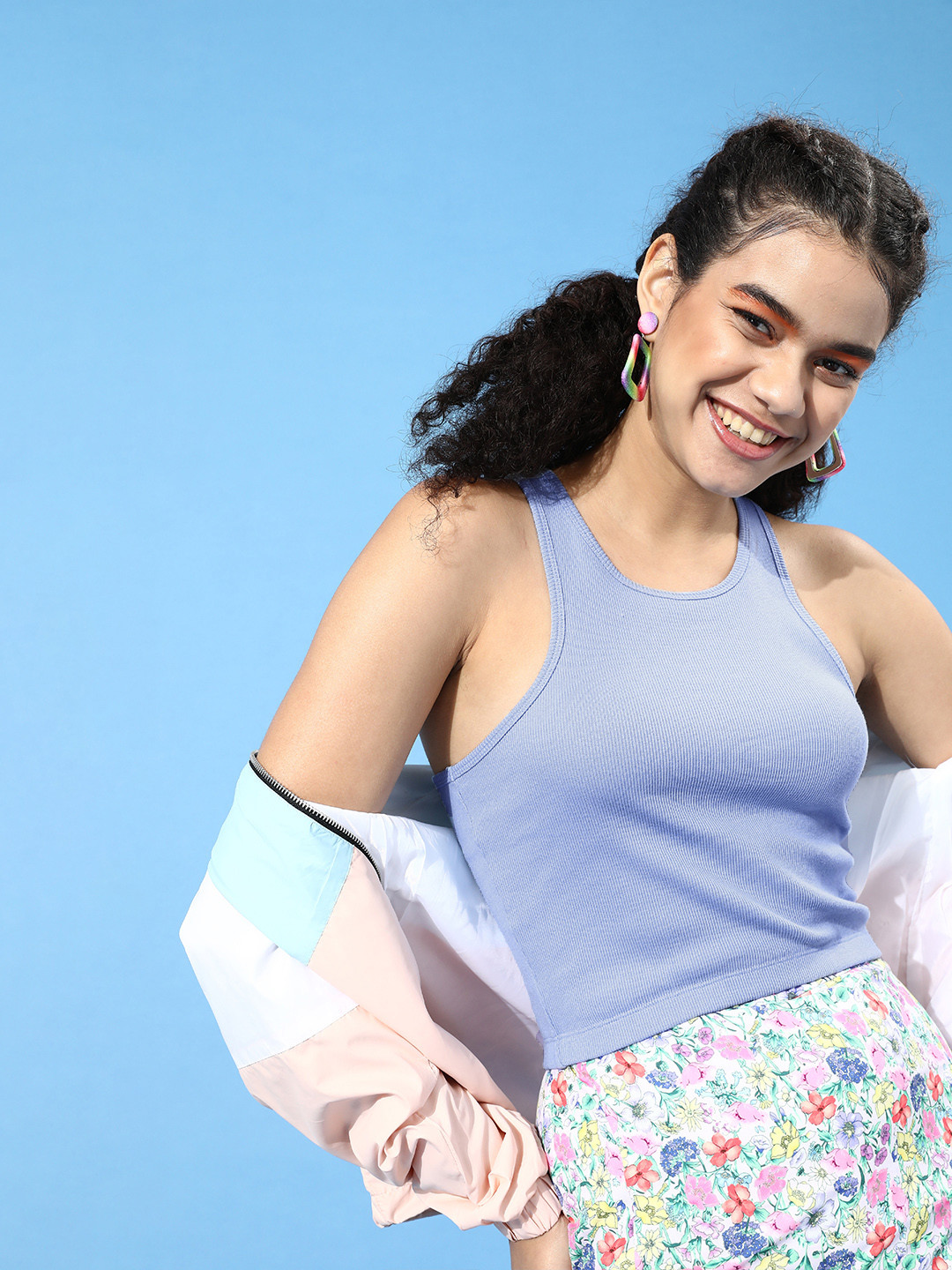 STREET 9 Woman Stunning Blue Solid Racerback Top