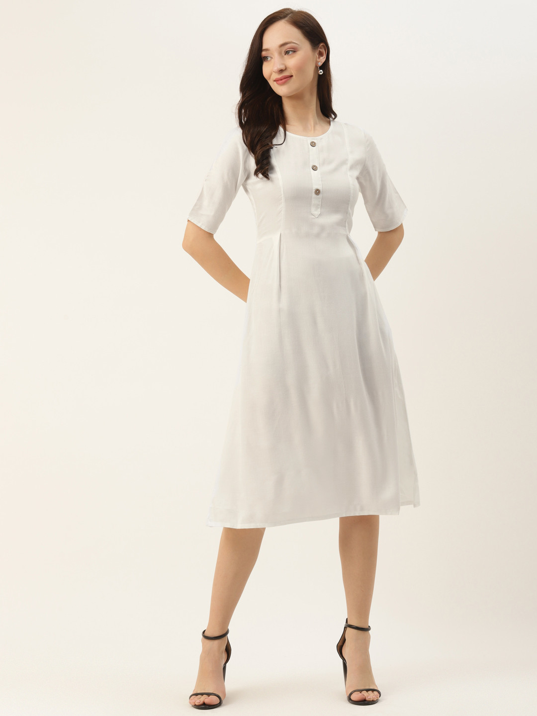 BRINNS White Solid Flared Dress