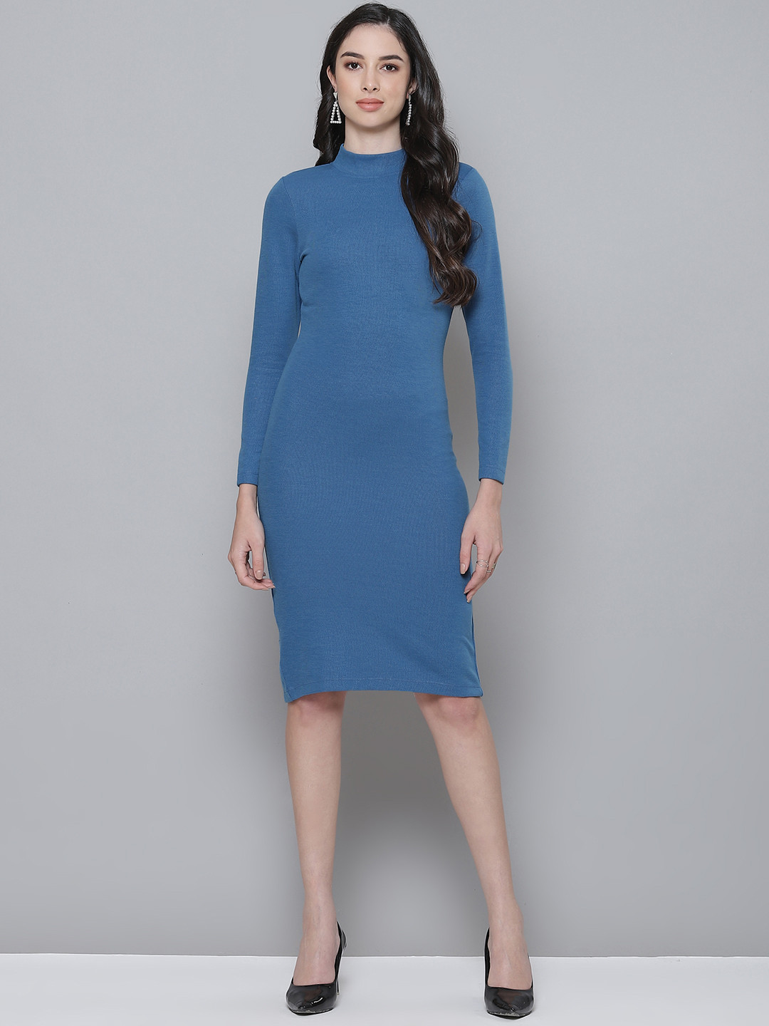 SASSAFRAS Blue Ribbed Bodycon Dress