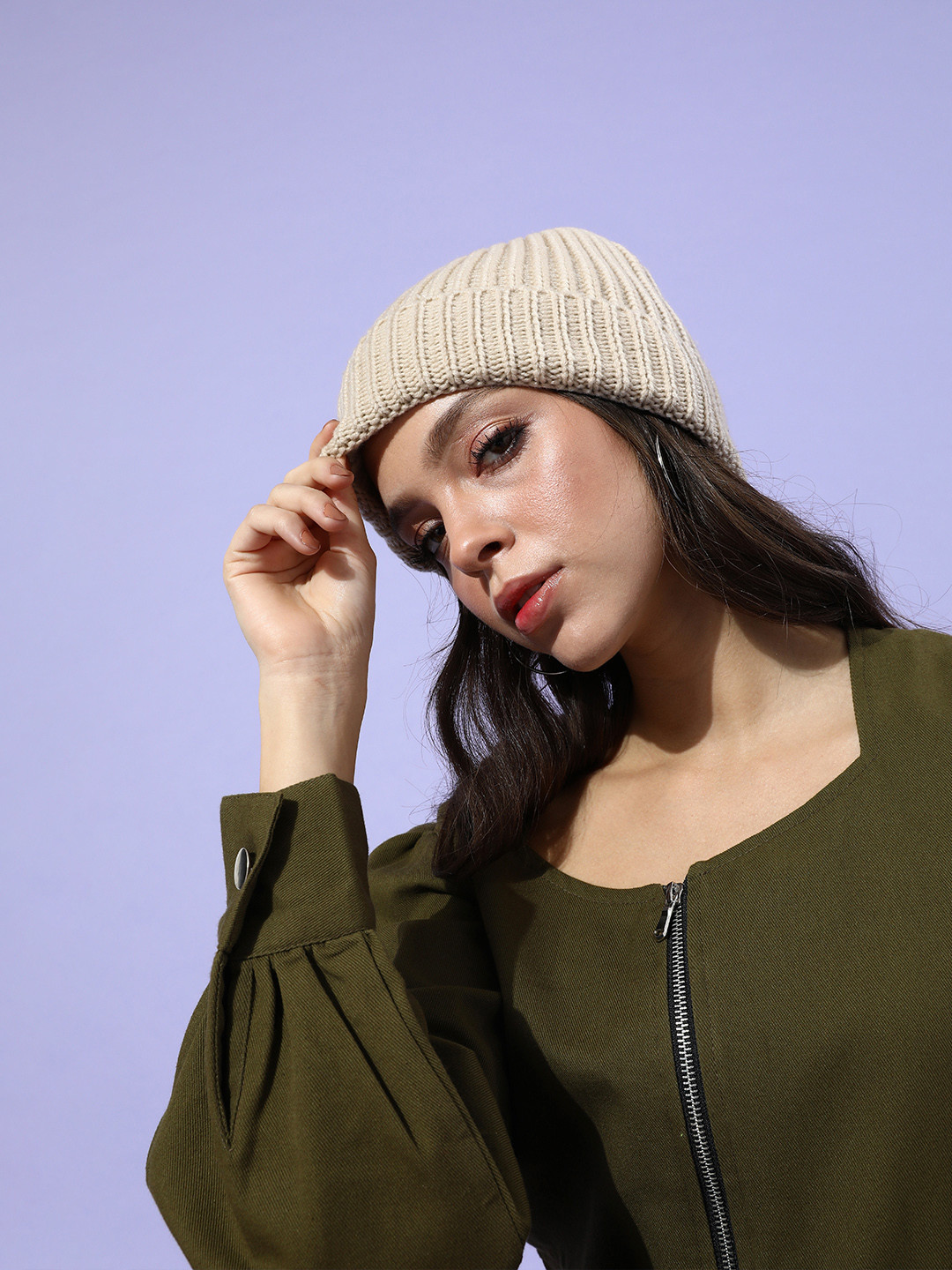Popnetic Women Lovely Olive Green Solid Pure Cotton Cropped Jacket