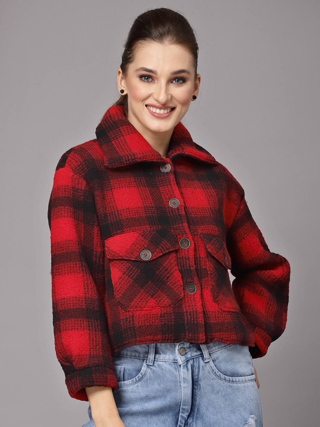 Red and black checked jacket womens online