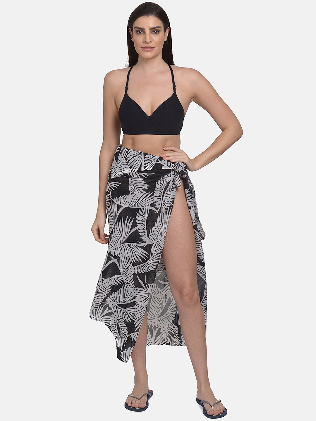Sheer Sarong Swimsuit Cover Up Wrap / Geometric White And Gray