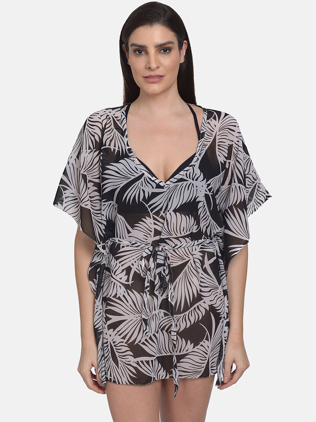 mod & shy Women Black Printed Beach Kaftan Dress