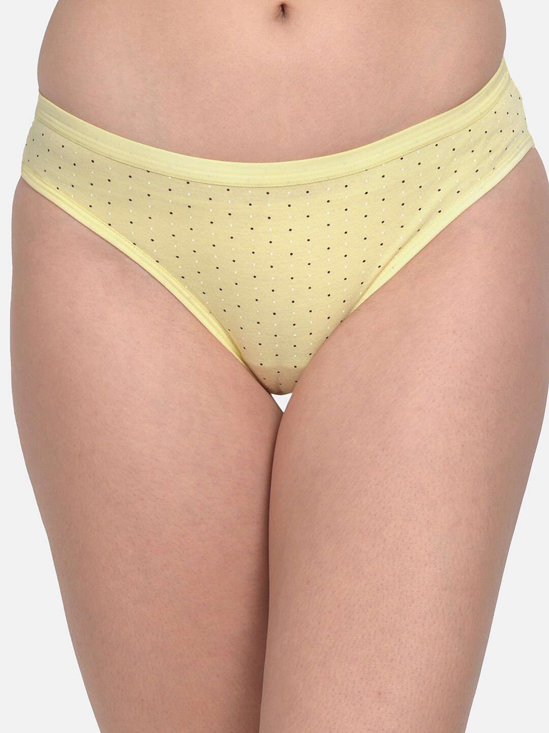 mod & shy Women Yellow & Black Polka Dot Printed Low Rise Basic Briefs MU173