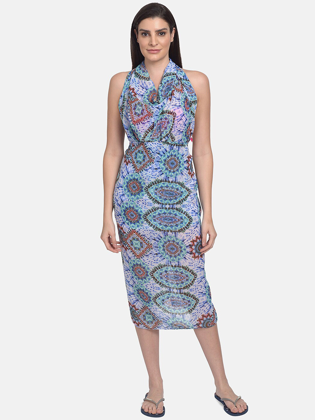 mod & shy Women lavender & Blue Printed Wrap-around Swimwear Cover up Sarong