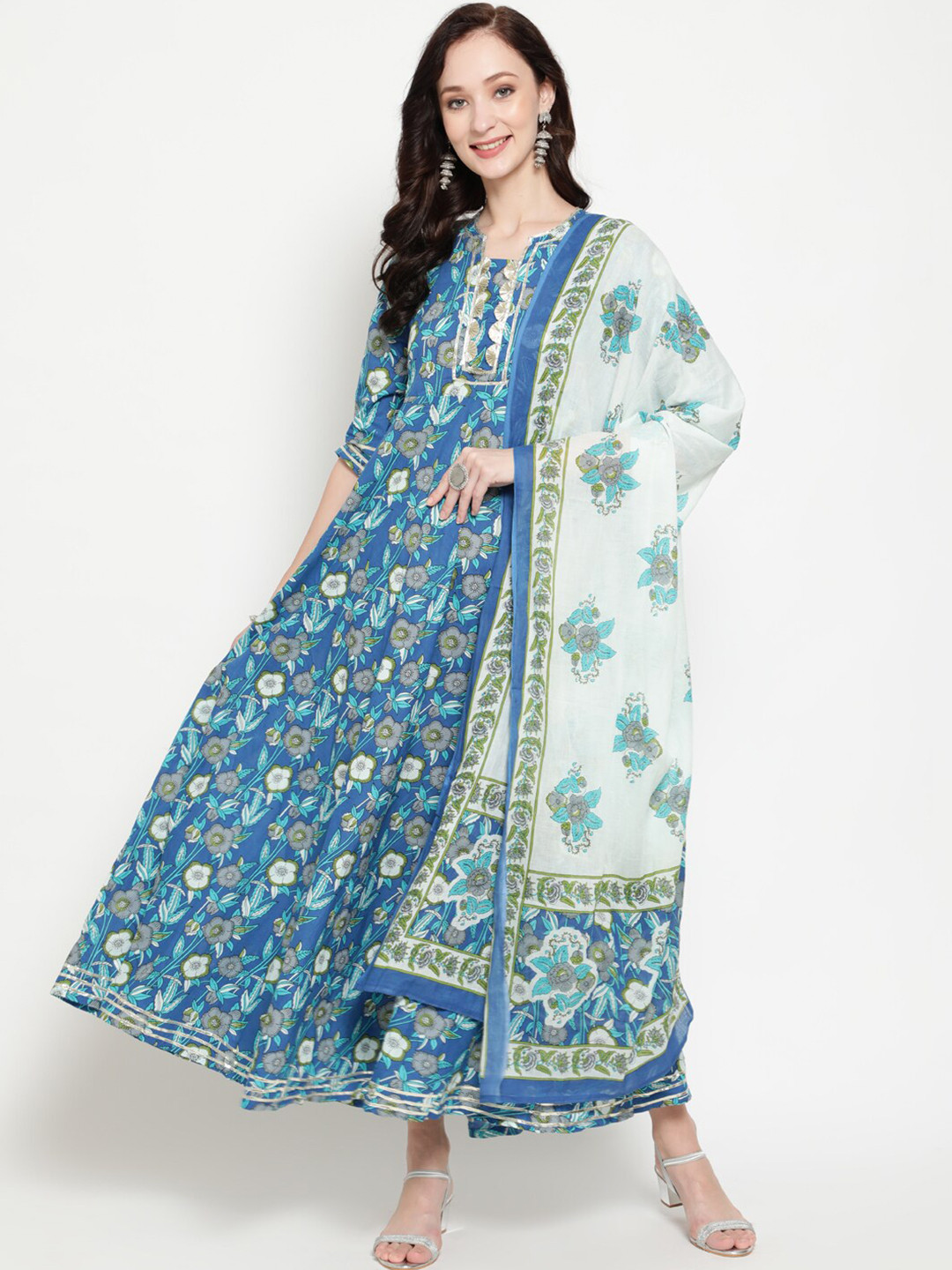 antaran Blue Ethnic Motifs Maxi Dress
