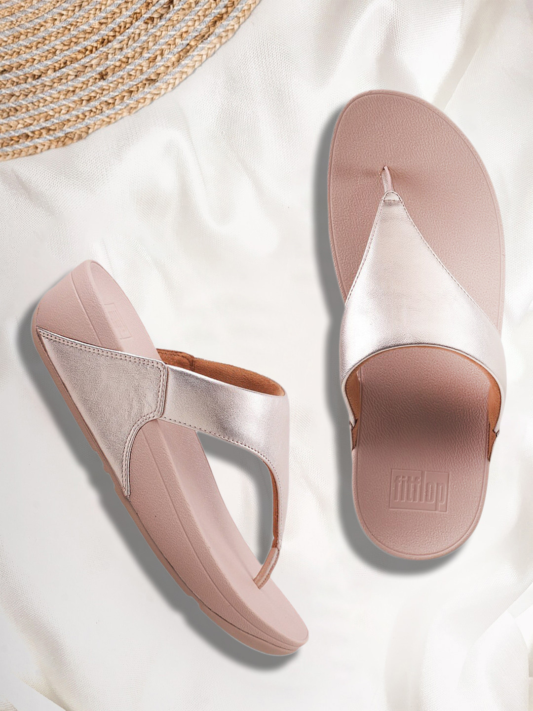 fitflop Women Rose Gold Leather Wedge Sandals