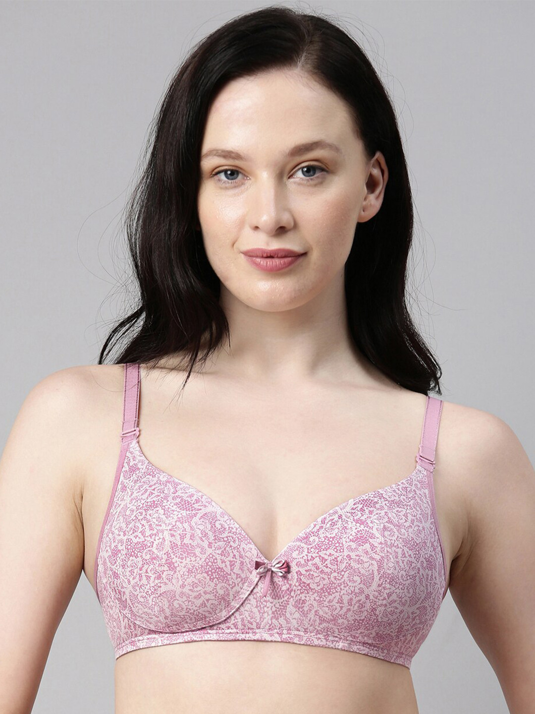 Enamor Women Pink Padded Non-Wired Perfect Plunge T-Shirt Bra With Detachable Straps