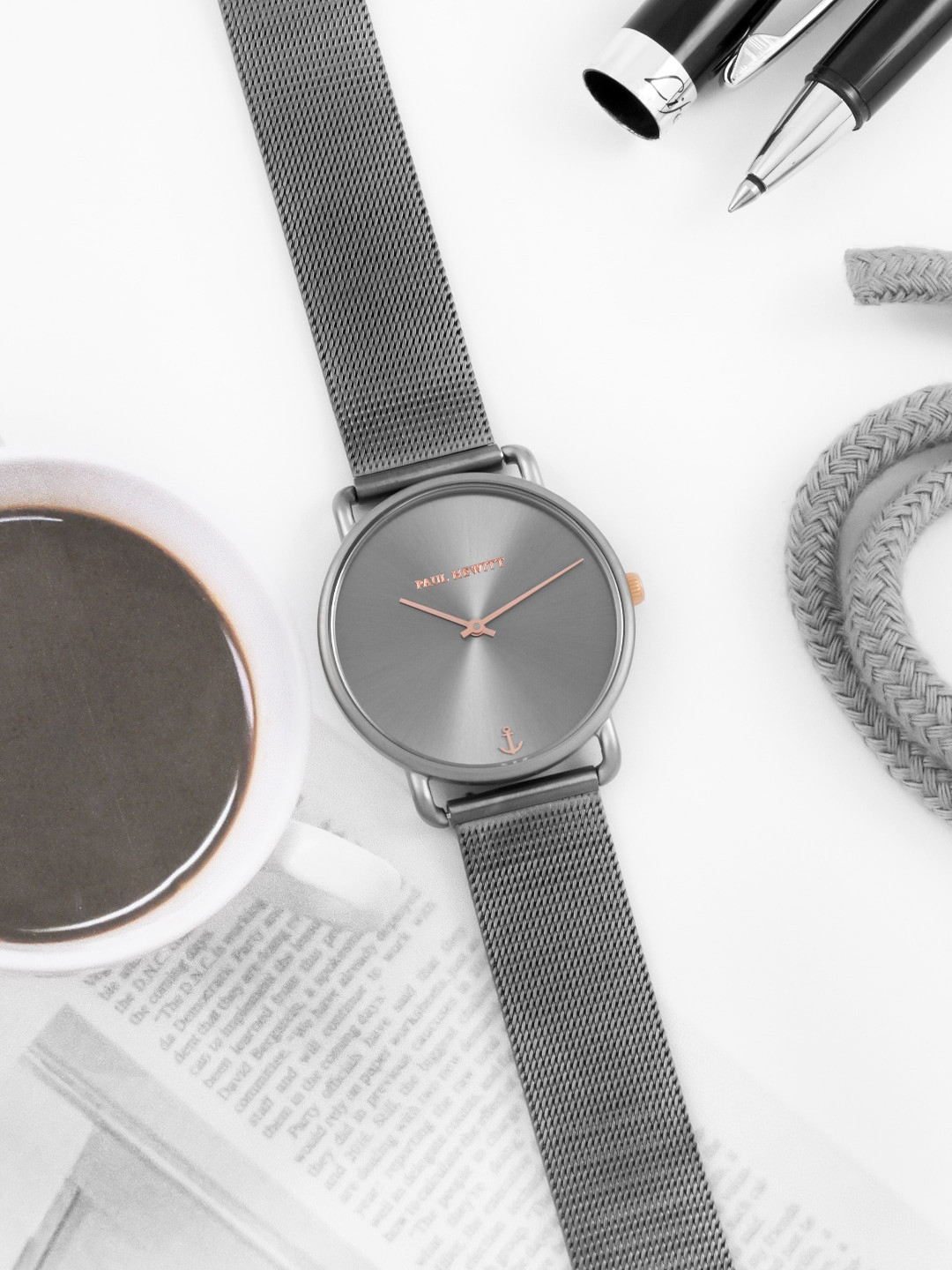 PAUL HEWITT Women Grey Embellished Dial & Grey Stainless Steel Bracelet Style Straps Analogue Watch