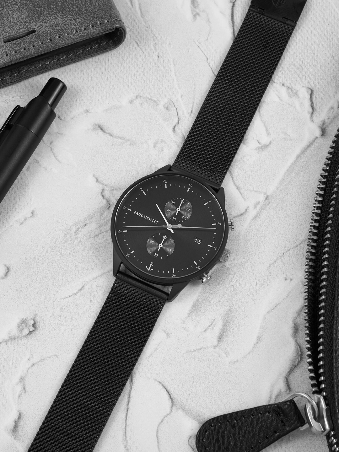 PAUL HEWITT Men Black Dial & Black Stainless Steel Straps Analogue Watch PH-C-B-BSS-5M