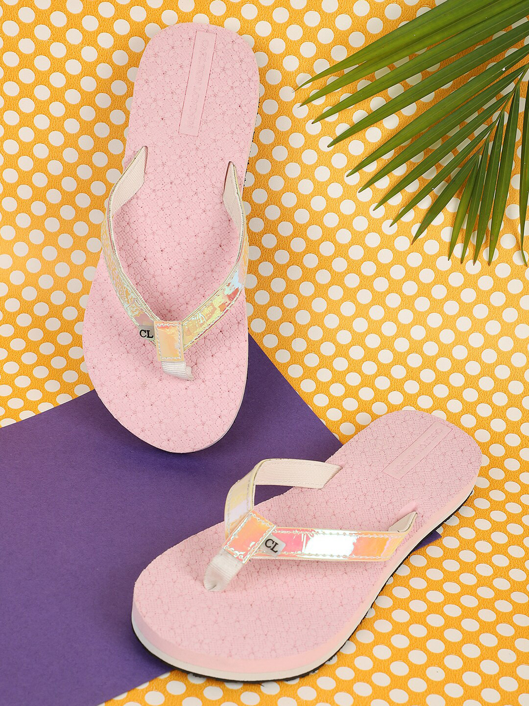 Carlton London Women Pink & Orange Rubber Thong Flip-Flops